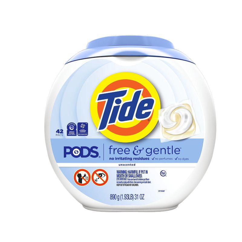 slide 10 of 11, Tide Pods HE Compatible Laundry Detergent Pacs - Free & Gentle - 42ct, 42 ct