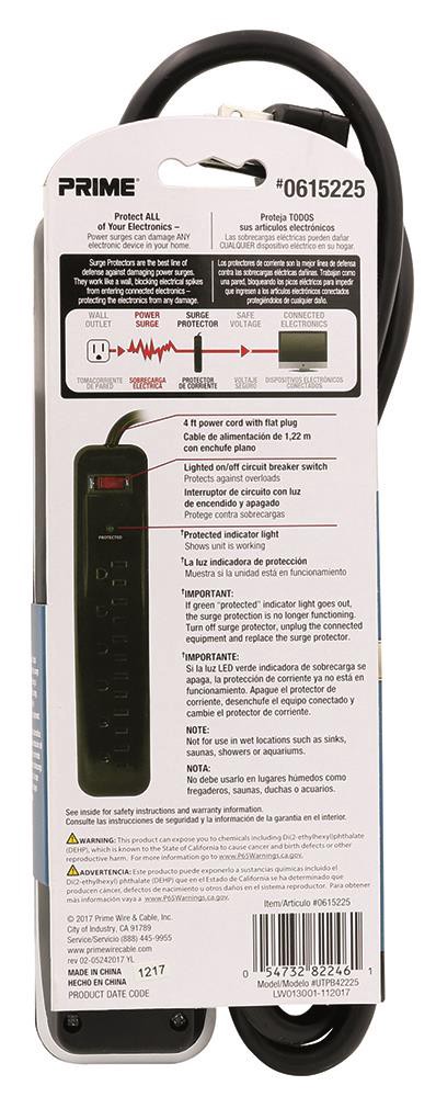 slide 4 of 5, Utilitech 4-ft Surge Protector 6 -Outlet 1000 Joules 1875 -Watts Black Indoor AC Surge Protector, 1 ct