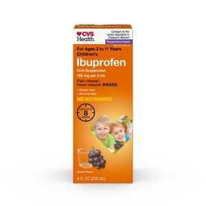 slide 1 of 1, CVS Health Children's Ibuprofen Pain Reliever & Fever Reducer (Nsaid) Oral Suspension, Grape, 8 Fl Oz, 8 oz