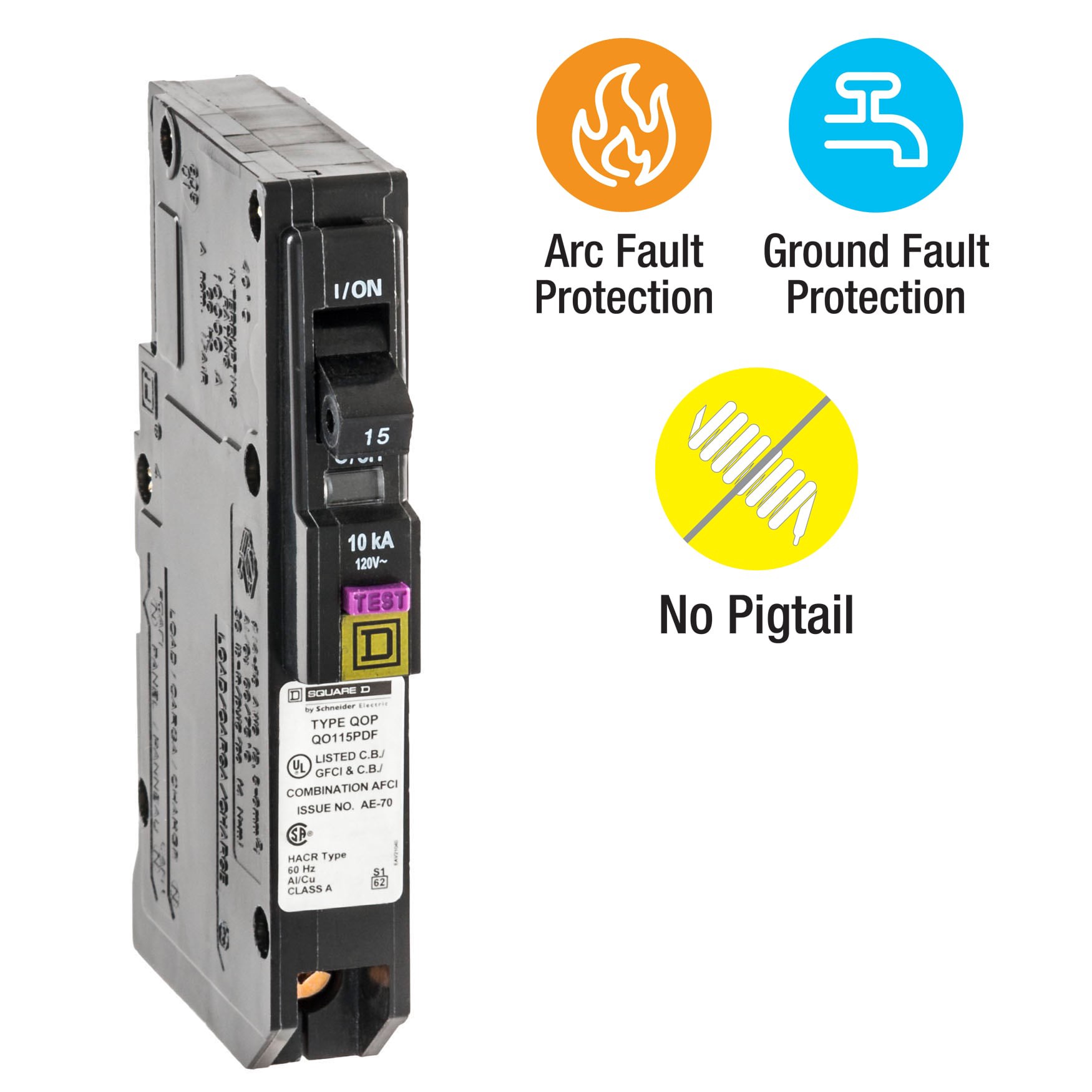 slide 1 of 2, Square D QO 15-amp 1 -Pole Dual function AFCI/GFCI Plug-On Neutral Circuit Breaker, 1 ct
