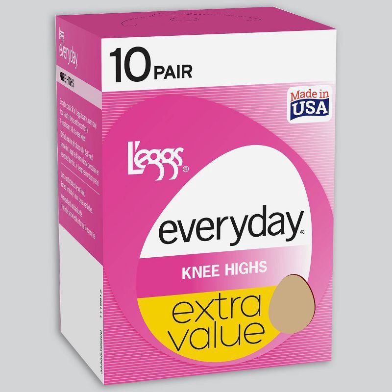 slide 2 of 3, L'eggs Everyday Women's Reinforced Toe 10pk Knee Highs - Nude One Size Fits Most, 10 ct