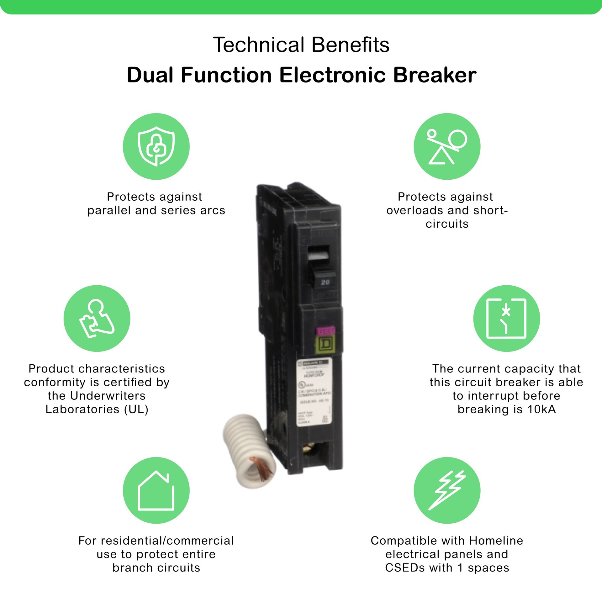slide 3 of 6, Square D Homeline 20-amp 1 -Pole Dual function AFCI/GFCI Circuit Breaker, 1 ct