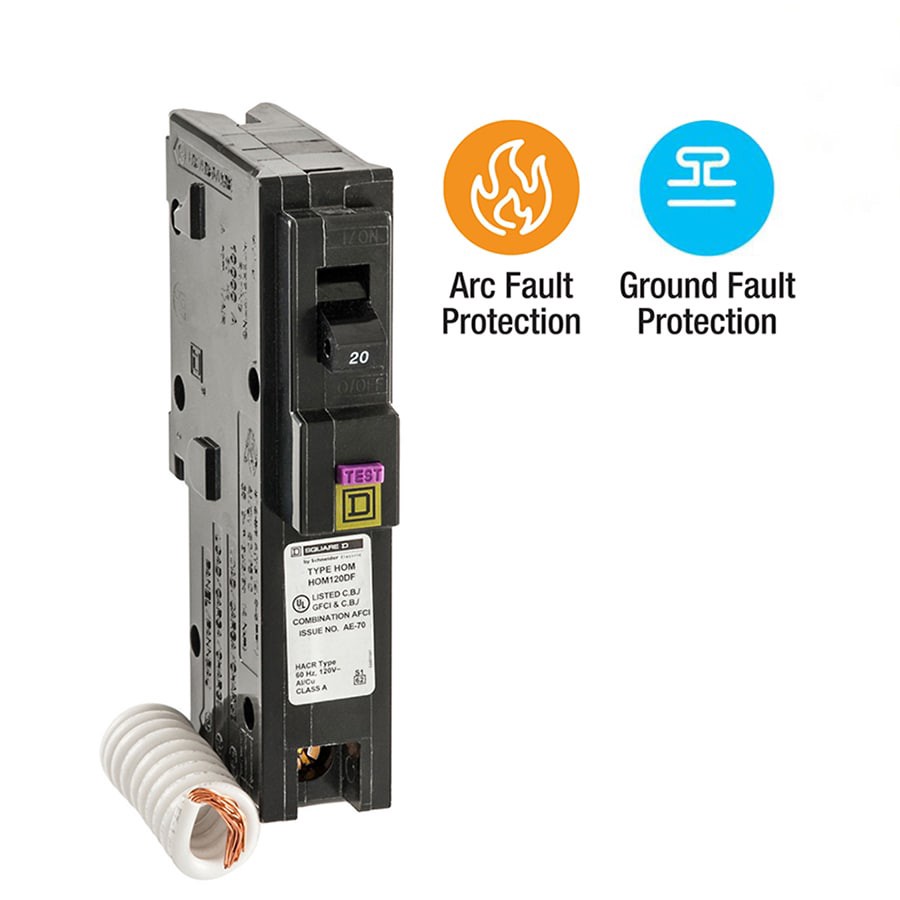 slide 1 of 6, Square D Homeline 20-amp 1 -Pole Dual function AFCI/GFCI Circuit Breaker, 1 ct