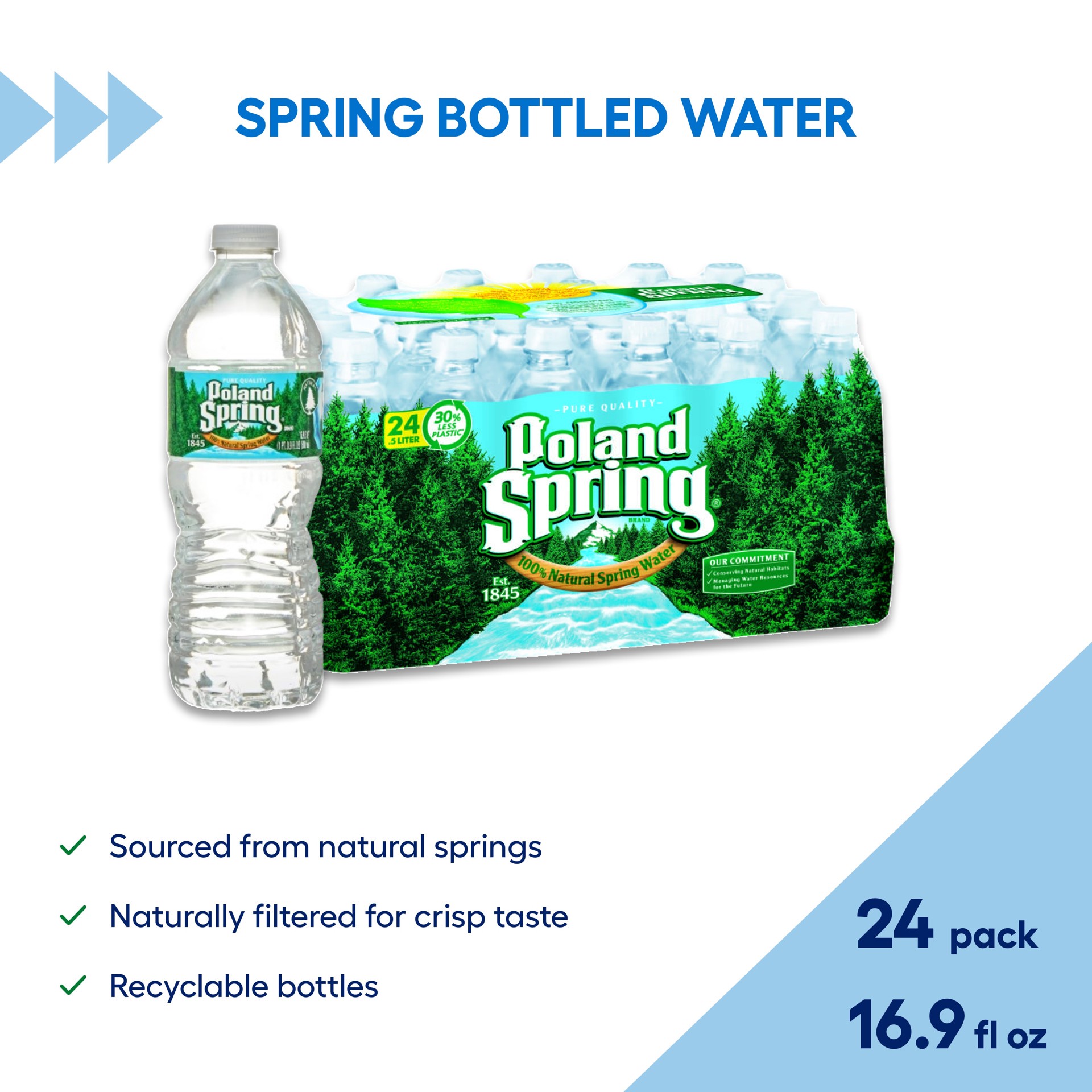 slide 2 of 3, Poland Spring 24 -Pack 16.9-fl oz Spring Bottled Water, 1 ct