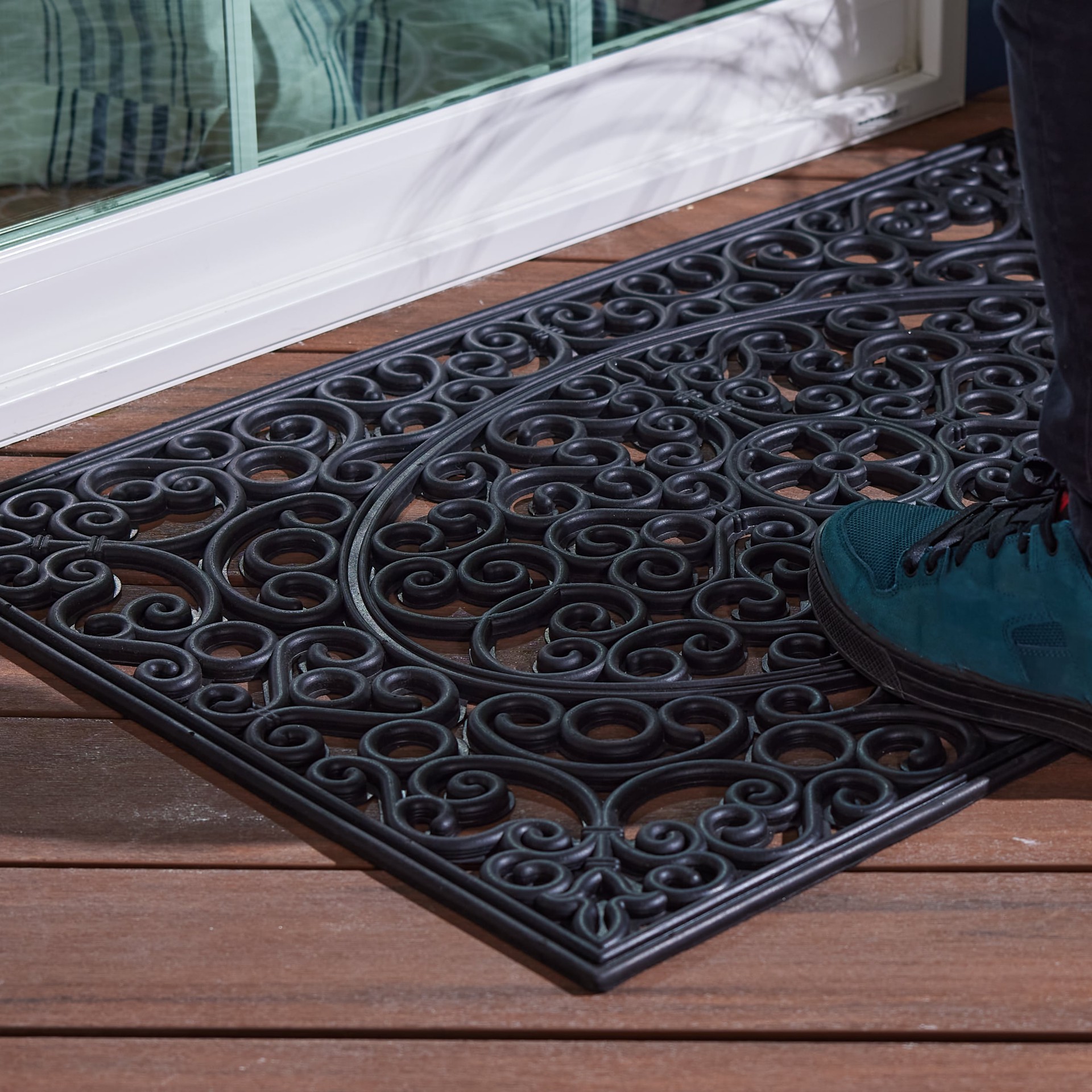 slide 4 of 6, allen + roth 24-in x 36-in Black Rubber Non-Slip Grip Indoor or outdoor Door Mat, 1 ct