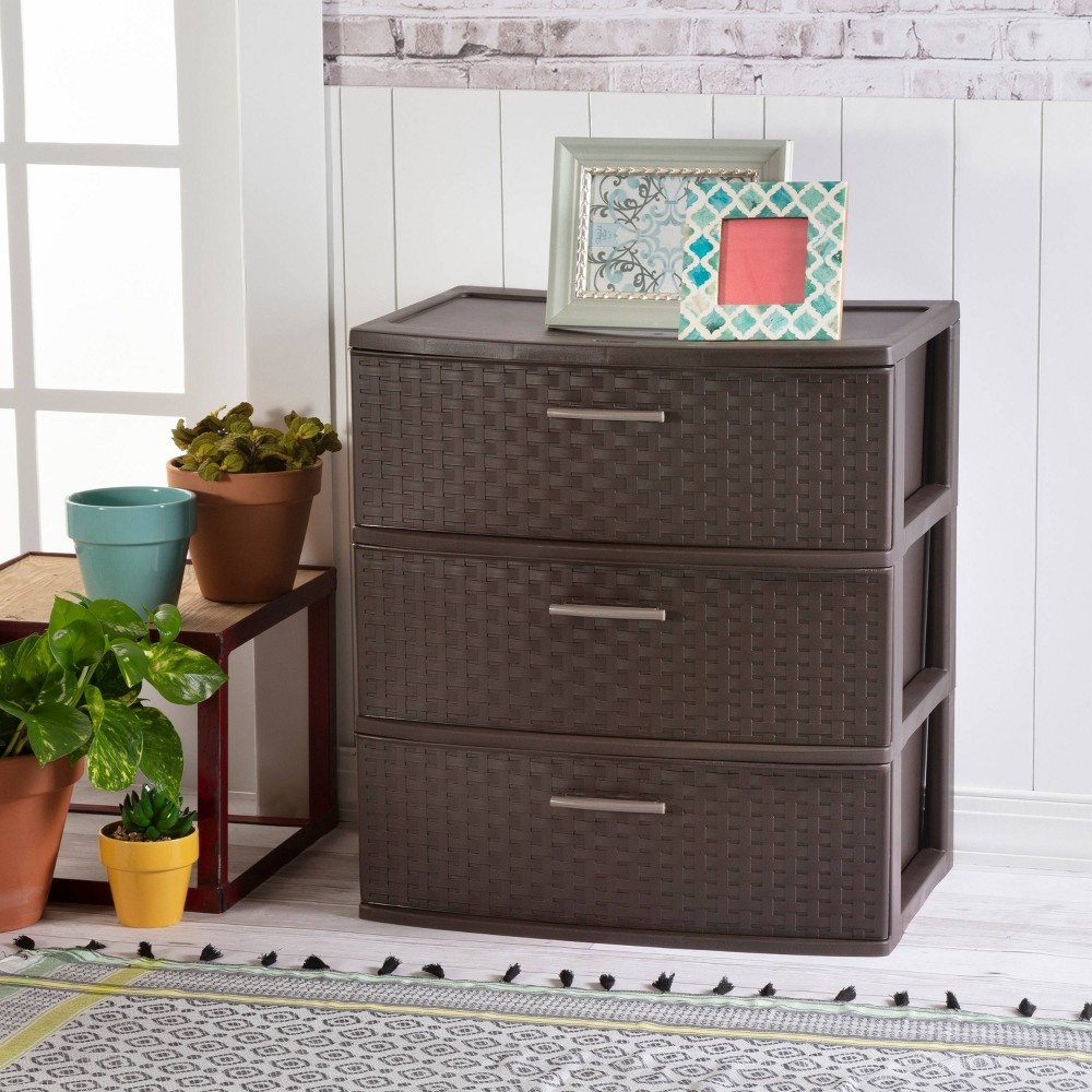 slide 4 of 6, Wide 3 Drawer Weave Tower Espresso - Room Essentials, 1 ct