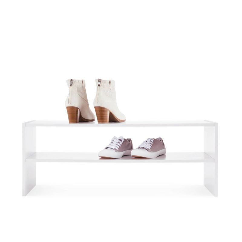 slide 3 of 4, 31" Stackable Shelf White - Room Essentials™: Freestanding Shoe Organizer, Holds 8 Pairs, Wood Frame, 1 ct