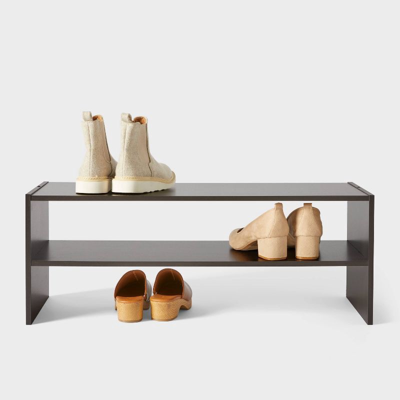 slide 2 of 4, 31" Stackable Shelf Espresso - Room Essentials™: Freestanding Shoe Organizer, Holds 8 Pairs, Wood Frame, 1 ct