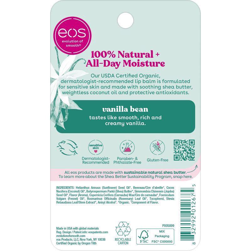 slide 5 of 5, eos Natural & Organic Lip Balm Stick - Vanilla Bean - 2pk/0.28oz, 0.28 oz