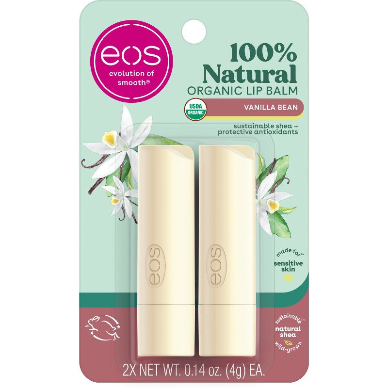 slide 1 of 1, eos Natural & Organic Lip Balm Stick - Vanilla Bean - 2pk/0.28oz, 0.28 oz