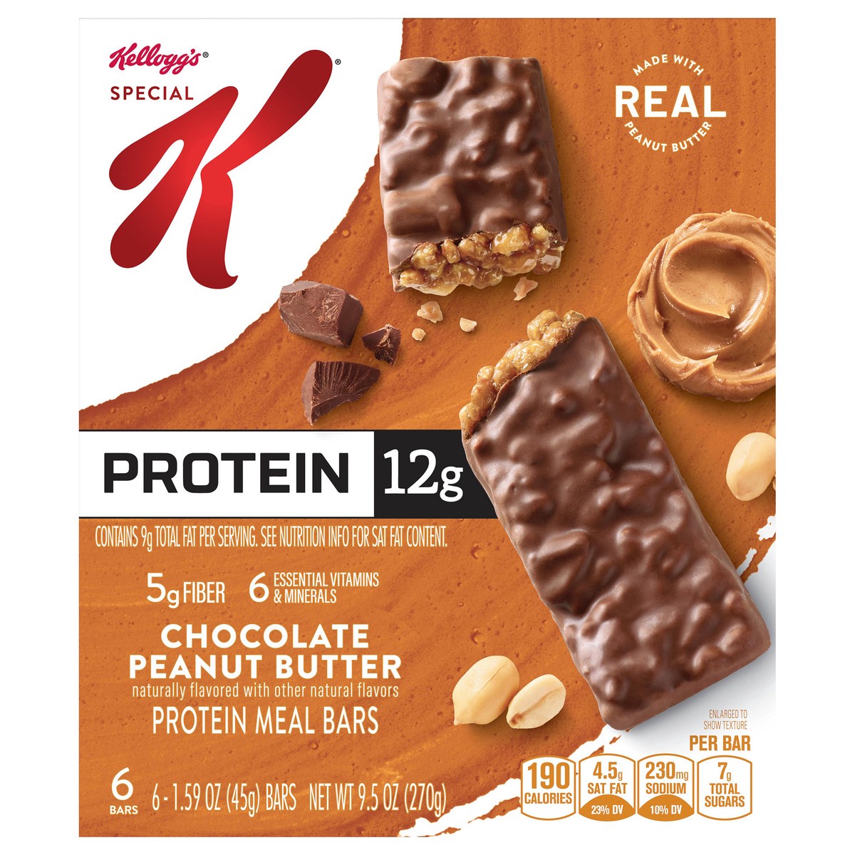 slide 1 of 5, Special K Kellogg's Special K Protein Meal Bars, Chocolate Peanut Butter, 9.5 oz, 6 Count, 9.5 oz