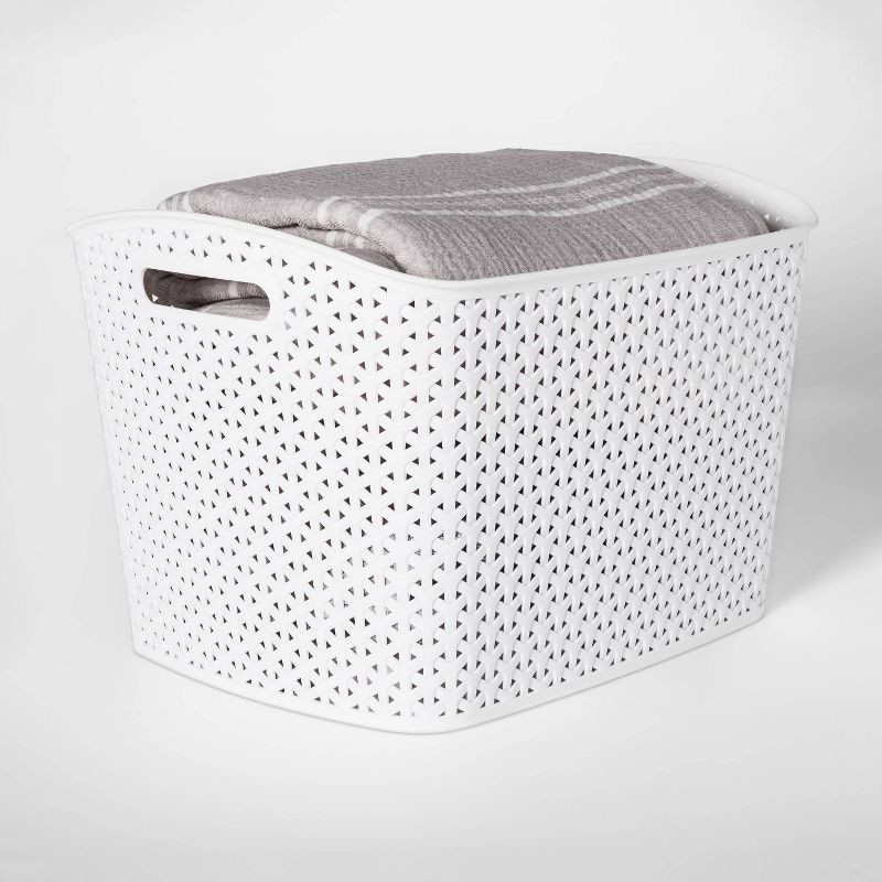 slide 2 of 6, Y-Weave XL Curved Decorative Storage Basket White - Brightroom™: Plastic Bin, Nesting, Cut-Out Handles, 11" Cube Compatible, 1 ct