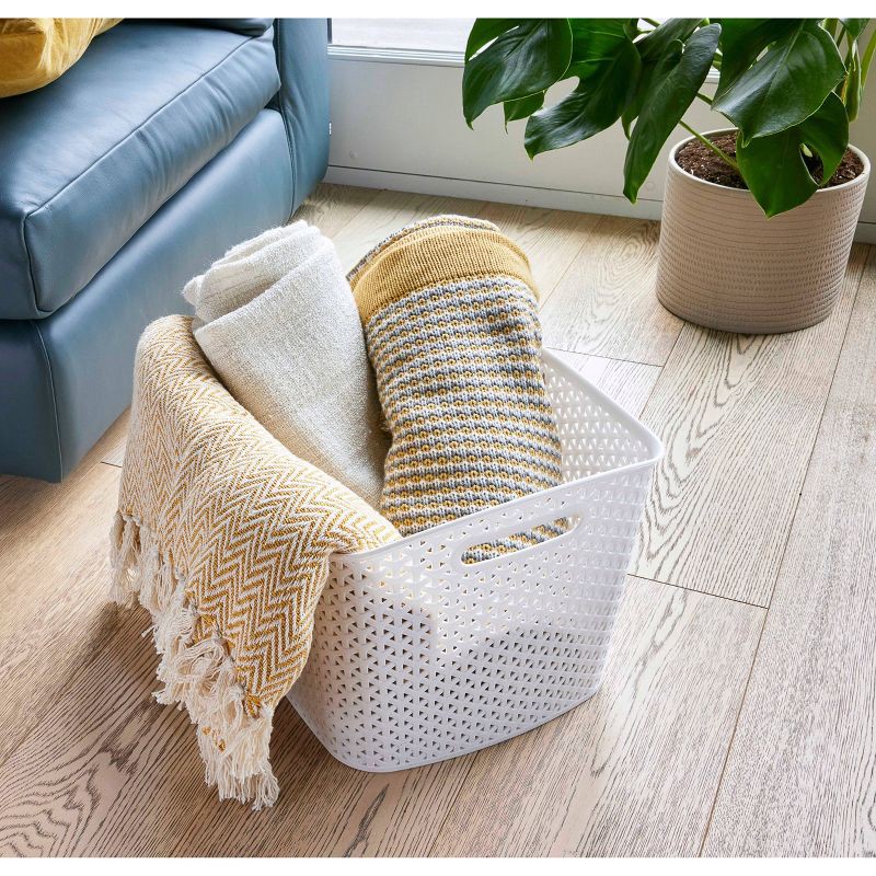 slide 3 of 6, Y-Weave XL Curved Decorative Storage Basket White - Brightroom™: Plastic Bin, Nesting, Cut-Out Handles, 11" Cube Compatible, 1 ct