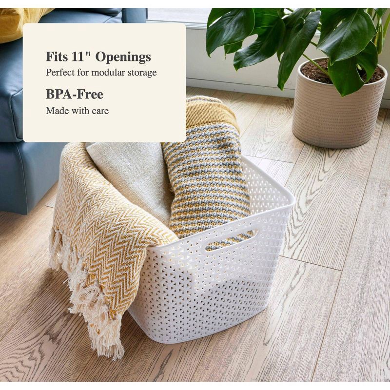 slide 4 of 7, Y-Weave XL Curved Decorative Storage Basket White - Brightroom™: Plastic Bin, Nesting, Cut-Out Handles, 11" Cube Compatible, 1 ct