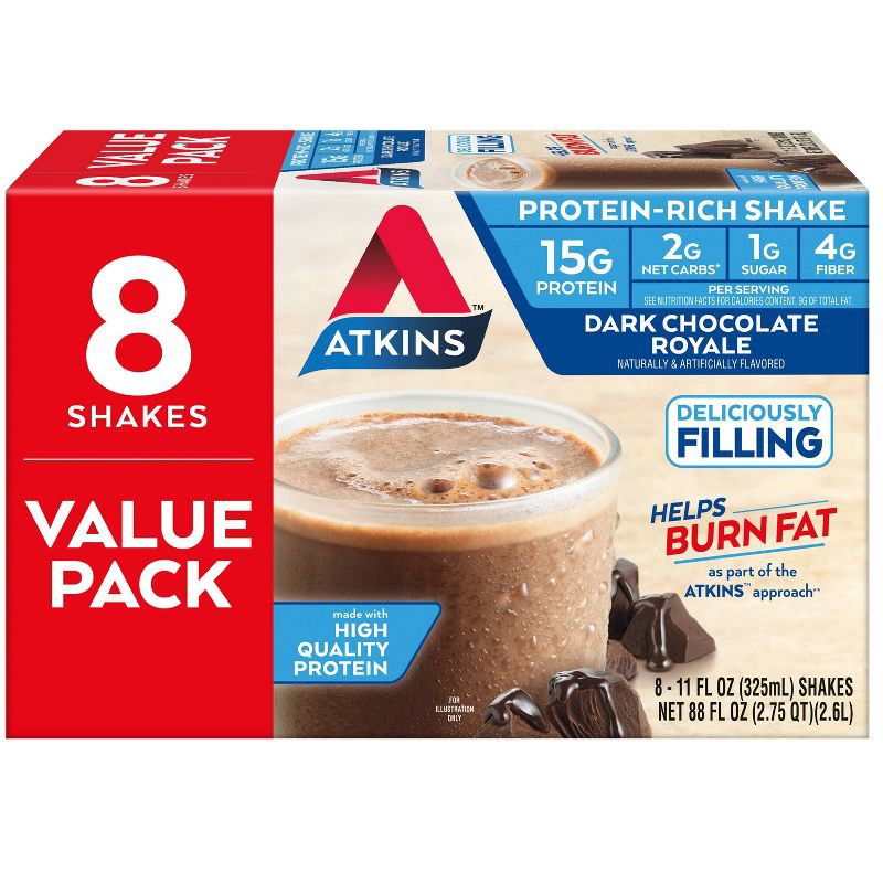 slide 1 of 9, Atkins Dark Chocolate Royale Protein Shake - 8pk/88 fl oz, 8 ct, 88 fl oz