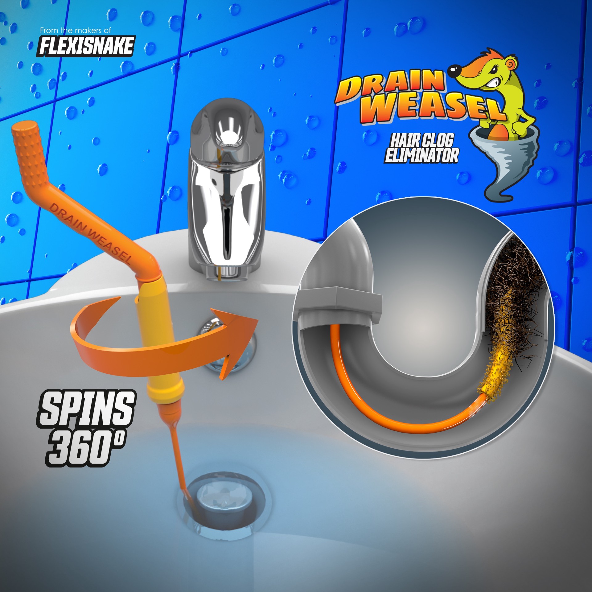 slide 2 of 6, FlexiSnake Drain Weasel Plastic Drain snake, 1 ct