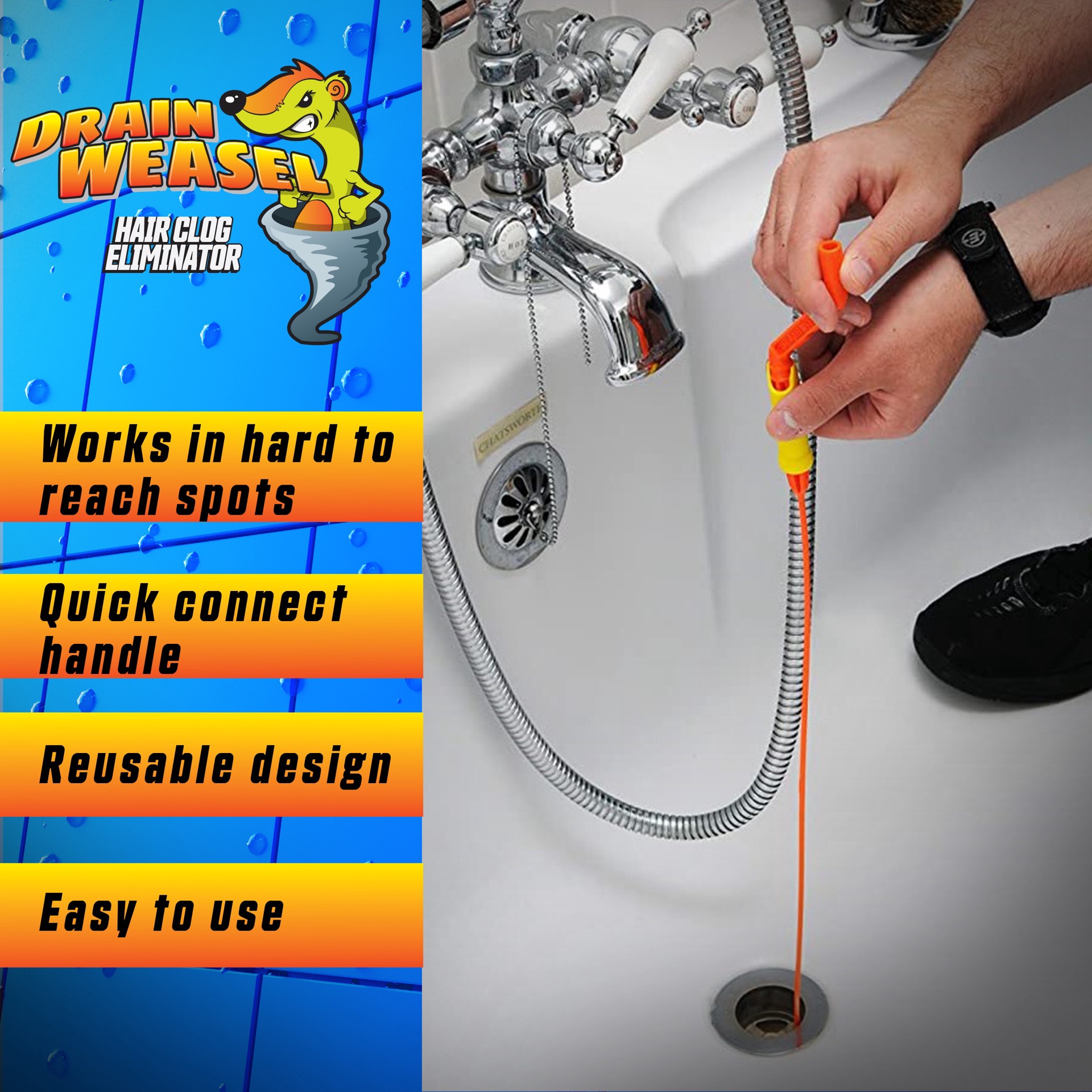 slide 5 of 6, FlexiSnake Drain Weasel Plastic Drain snake, 1 ct