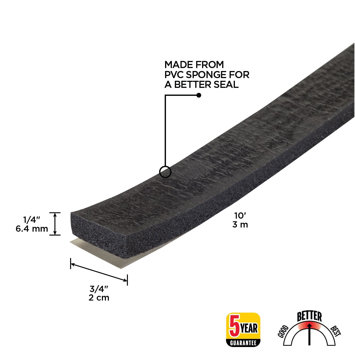slide 2 of 6, M-D 10-ft x 3/4-in x 1/4-in Black PVC sponge Window Weatherstrip, 1 ct