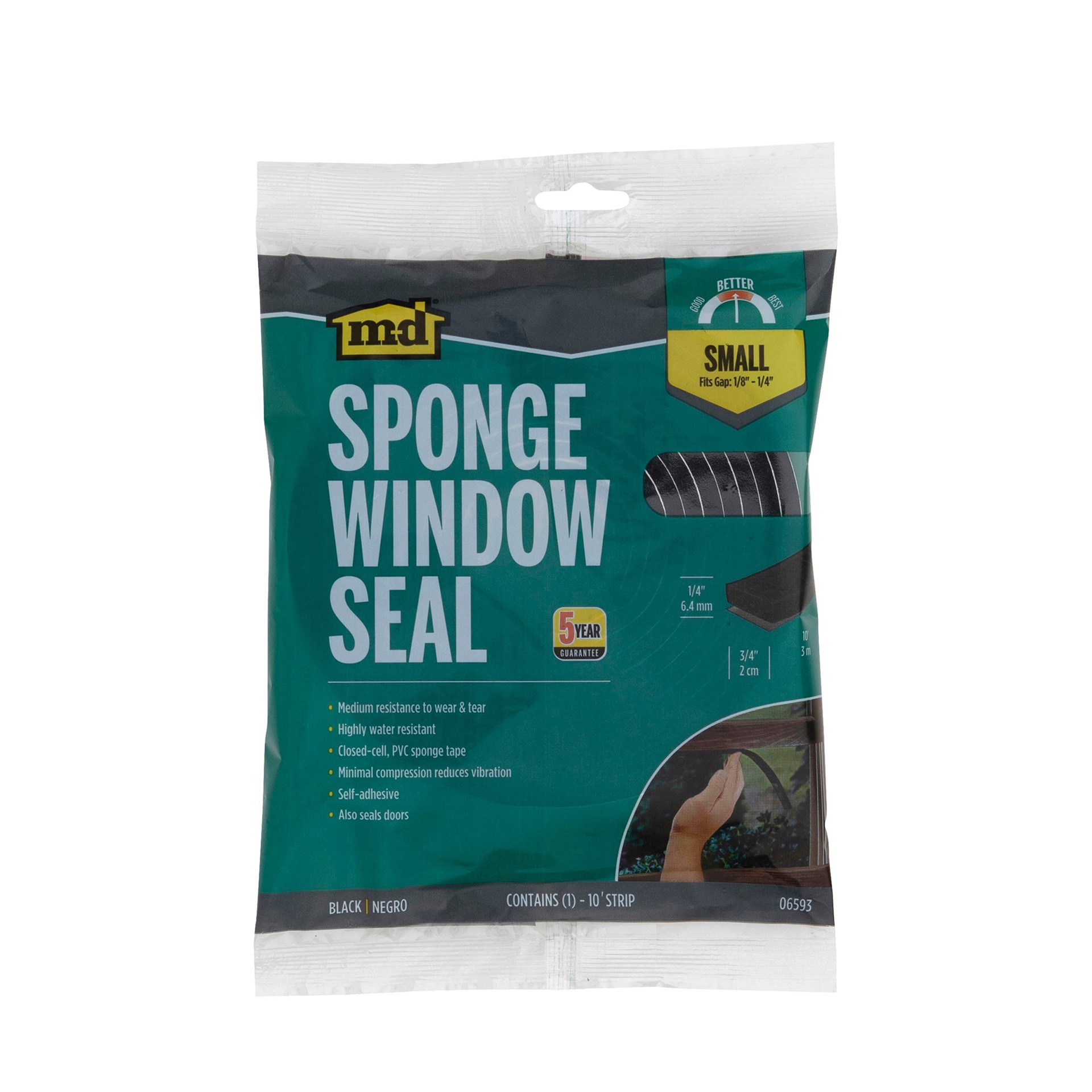 slide 5 of 6, M-D 10-ft x 3/4-in x 1/4-in Black PVC sponge Window Weatherstrip, 1 ct