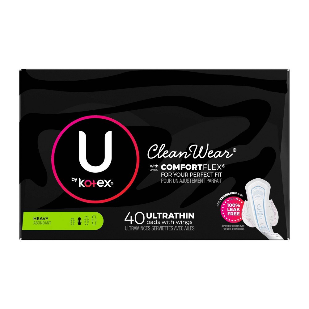 slide 2 of 11, U by Kotex CleanWear Ultra Thin Fragrance Free Pads with Wings - Heavy - Unscented - 40ct, 44 ct