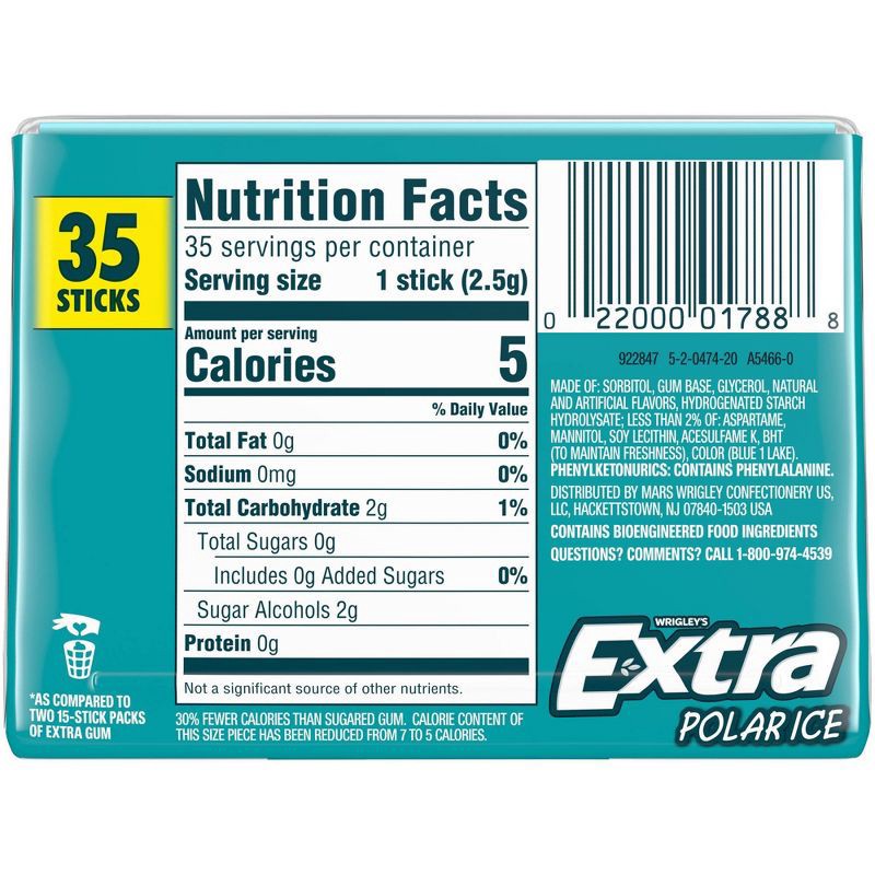 slide 9 of 9, Extra Polar Ice Sugar Free Mint Chewing Gum - 35ct, 35 ct