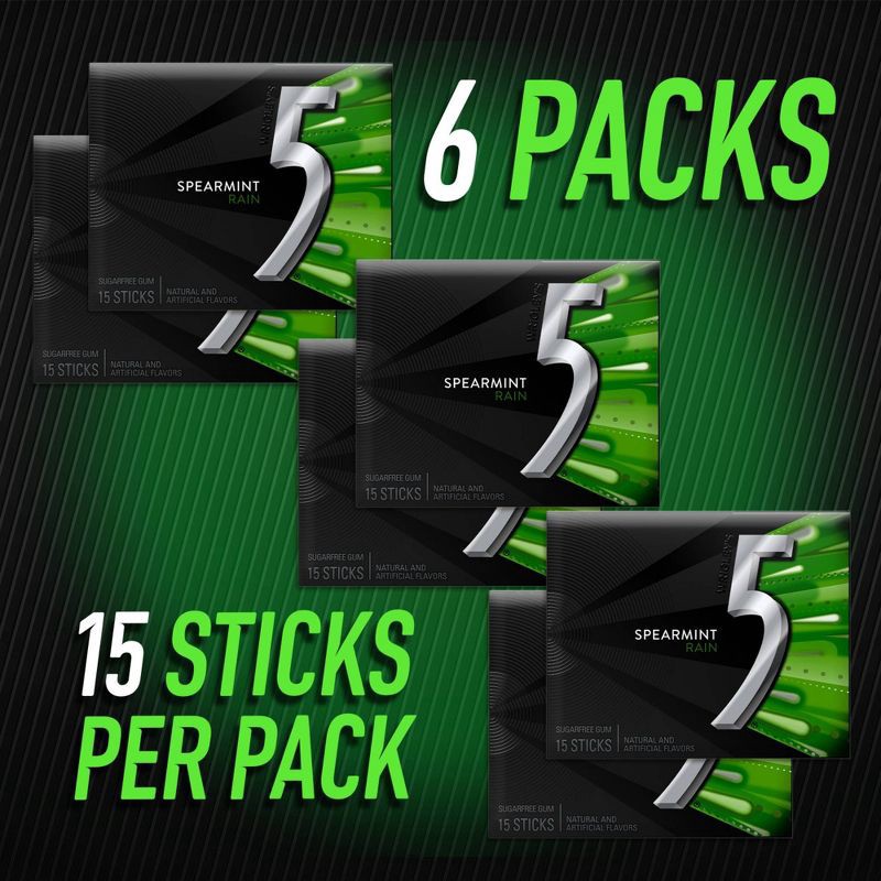 slide 4 of 11, 5 Gum Sugar-Free Spearmint Rain Chewing Gum - 15ct/6pk, 15 ct, 6 ct