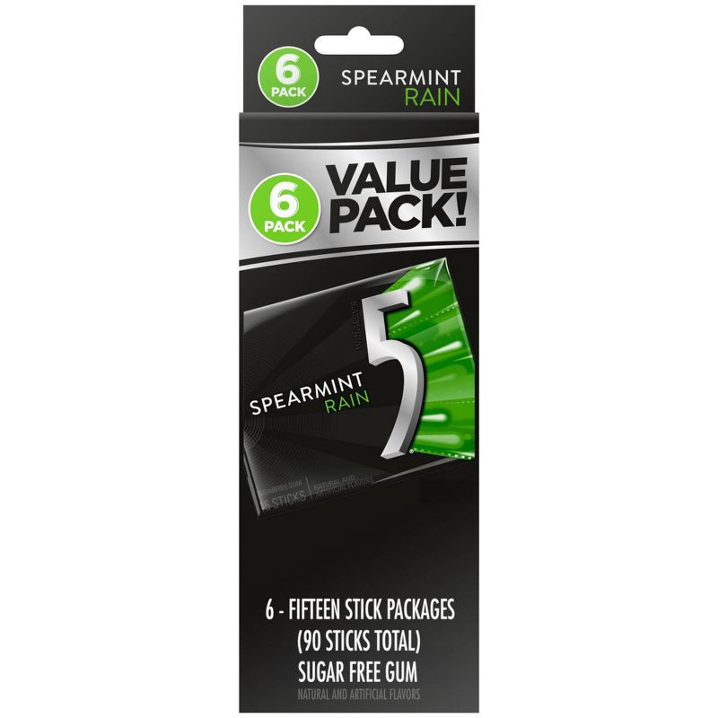 slide 1 of 8, 5 Gum Spearmint Rain Sugar Free Chewing Gum - 15ct, 15 ct