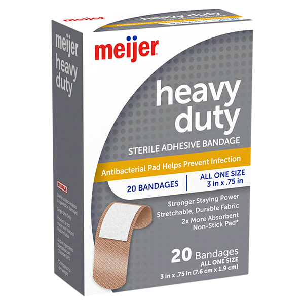 slide 8 of 25, Meijer Heavy Duty Adhesive Bandages, Antibacterial, 20 ct