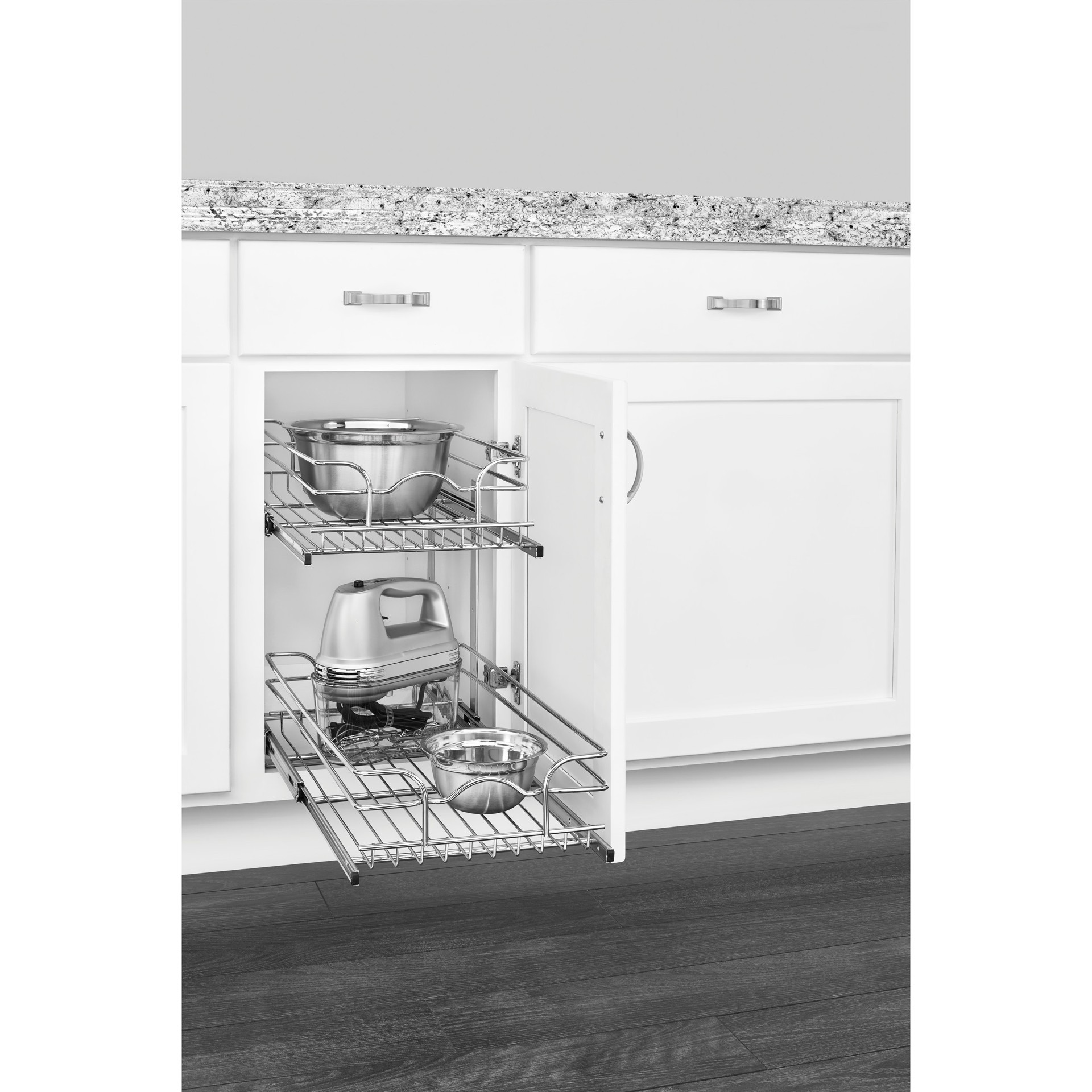 slide 2 of 6, Rev-A-Shelf Two-Tier Pull-Out Baskets 11.75-in W x 19-in H x 22-in D 2 -Tier Cabinet-mount Chrome Metal Soft Close Pull-out Sliding basket kit, 1 ct