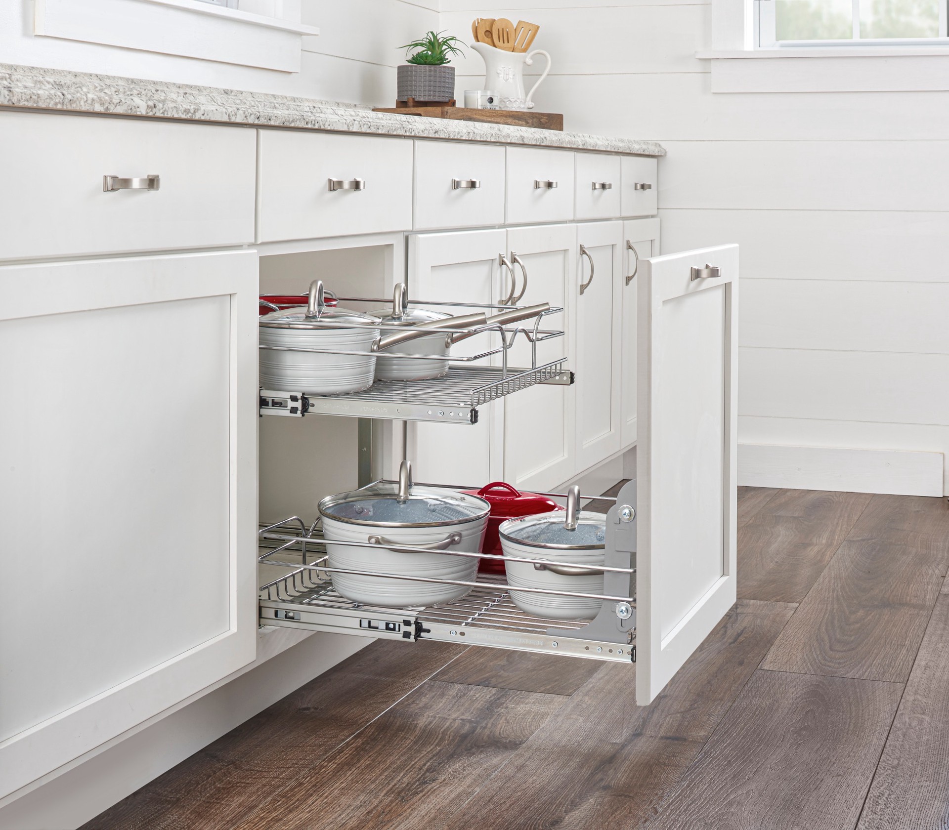 slide 6 of 6, Rev-A-Shelf Two-Tier Pull-Out Baskets 11.75-in W x 19-in H x 22-in D 2 -Tier Cabinet-mount Chrome Metal Soft Close Pull-out Sliding basket kit, 1 ct