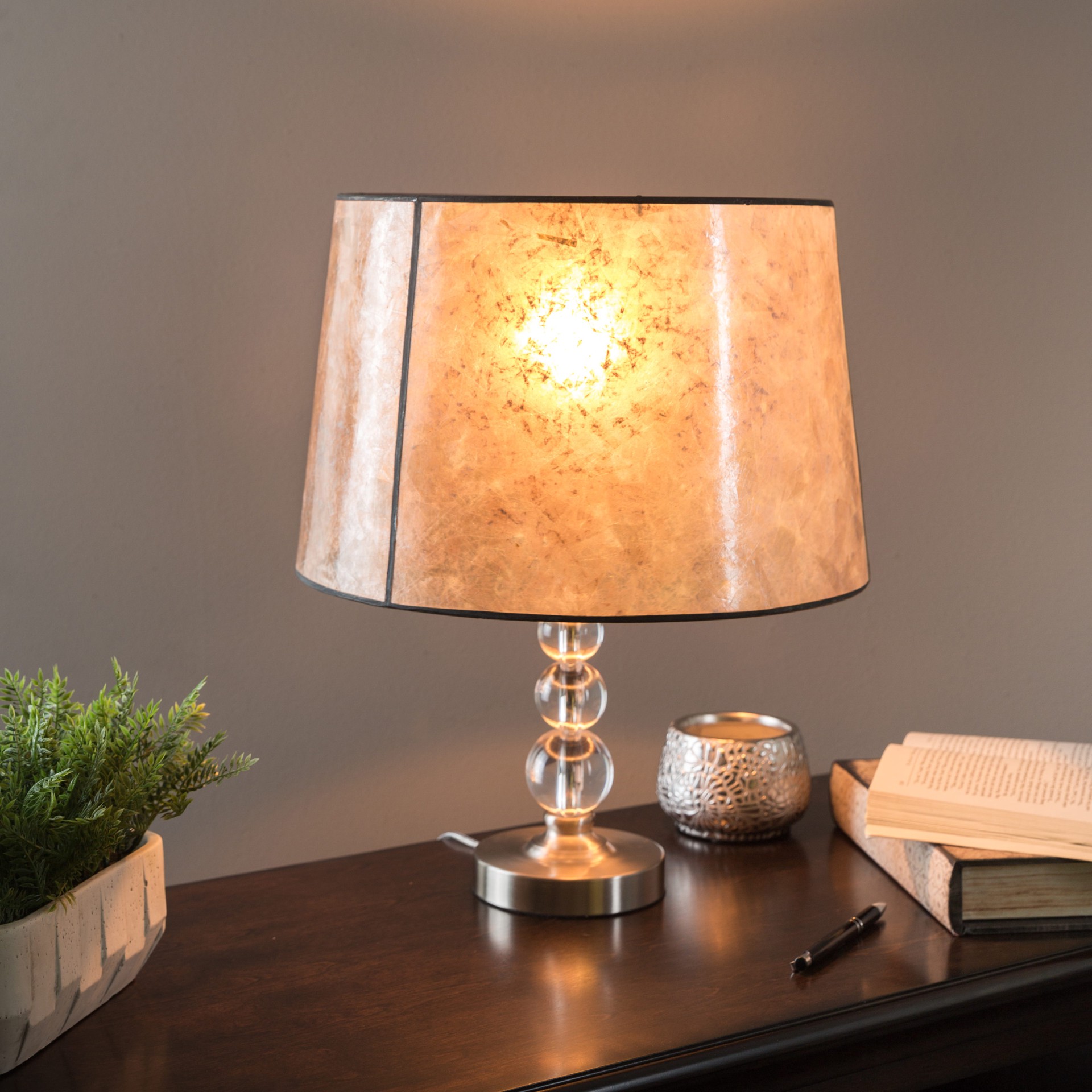 slide 2 of 6, allen + roth 13-in Clear Plug-In Mixed Material Lamp Base, 1 ct