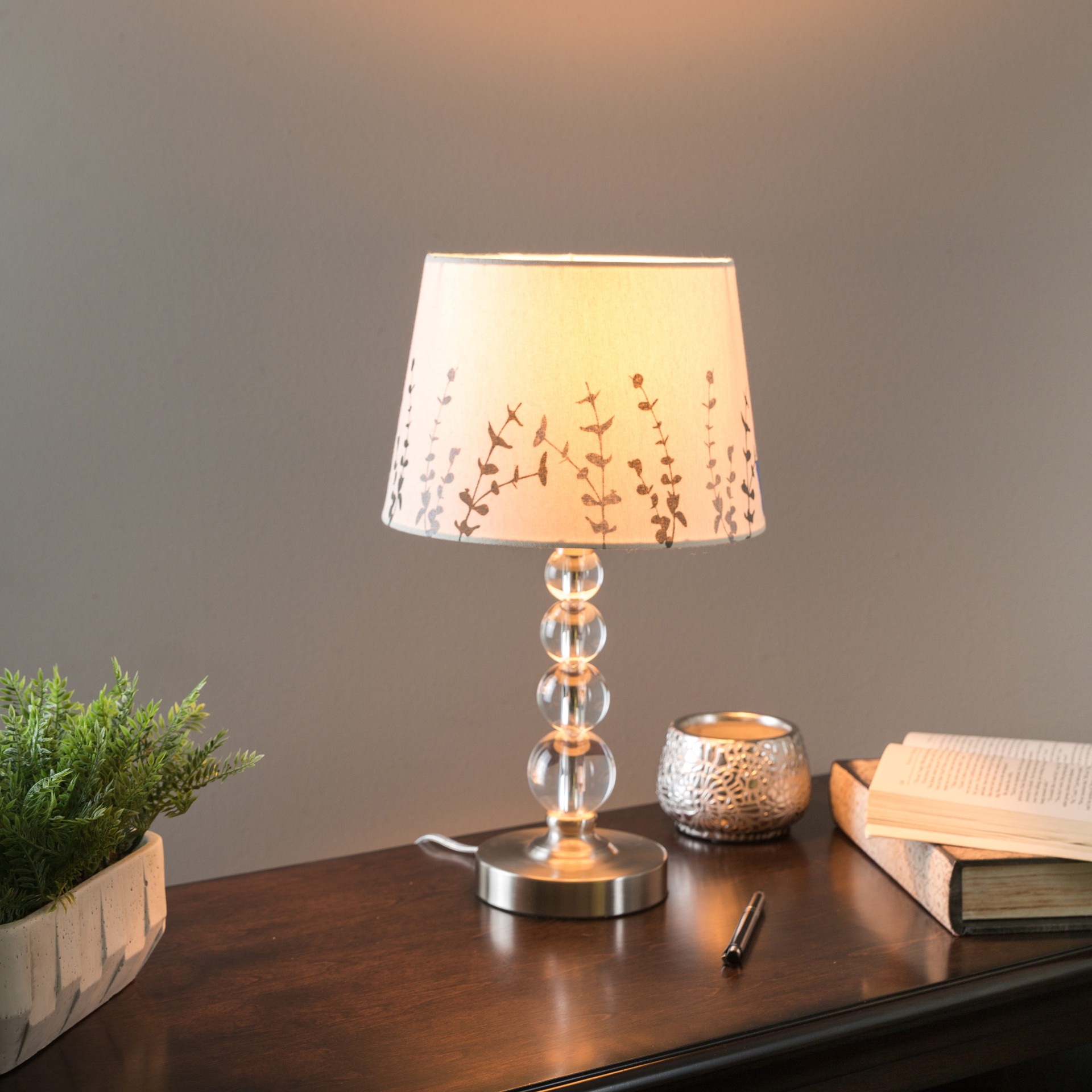 slide 3 of 6, allen + roth 13-in Clear Plug-In Mixed Material Lamp Base, 1 ct