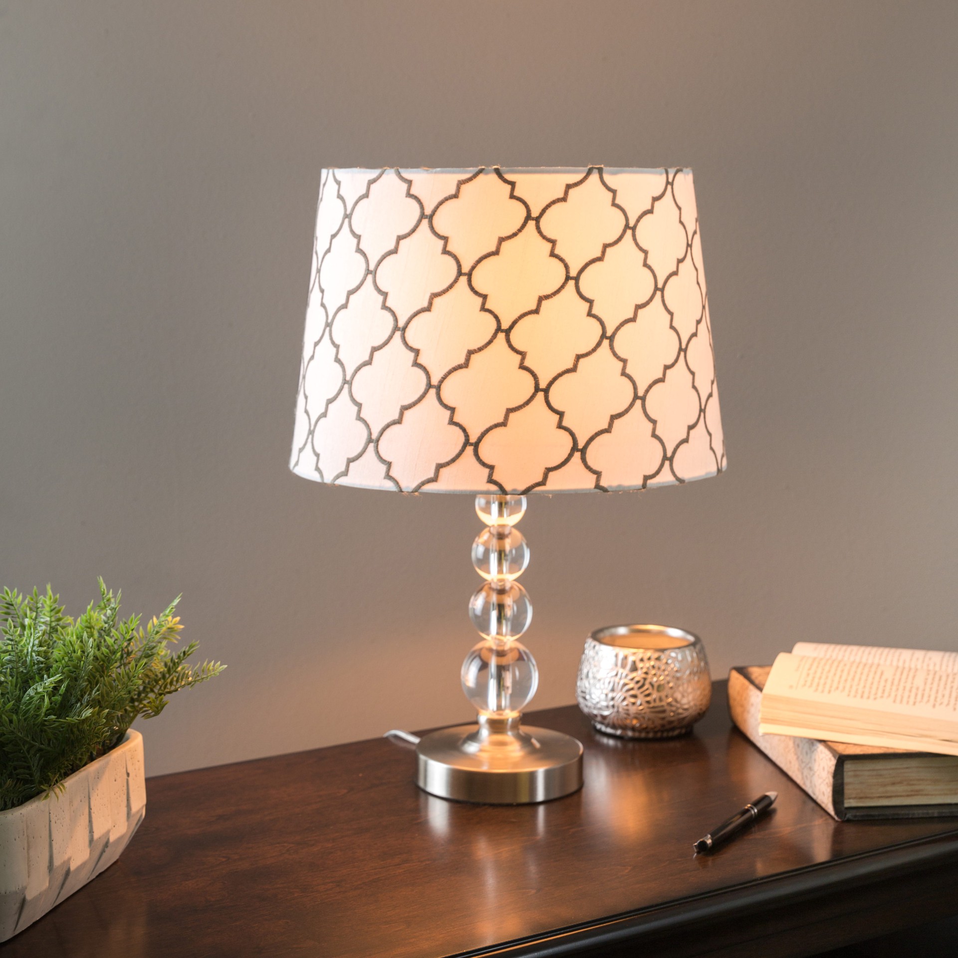 slide 6 of 6, allen + roth 13-in Clear Plug-In Mixed Material Lamp Base, 1 ct