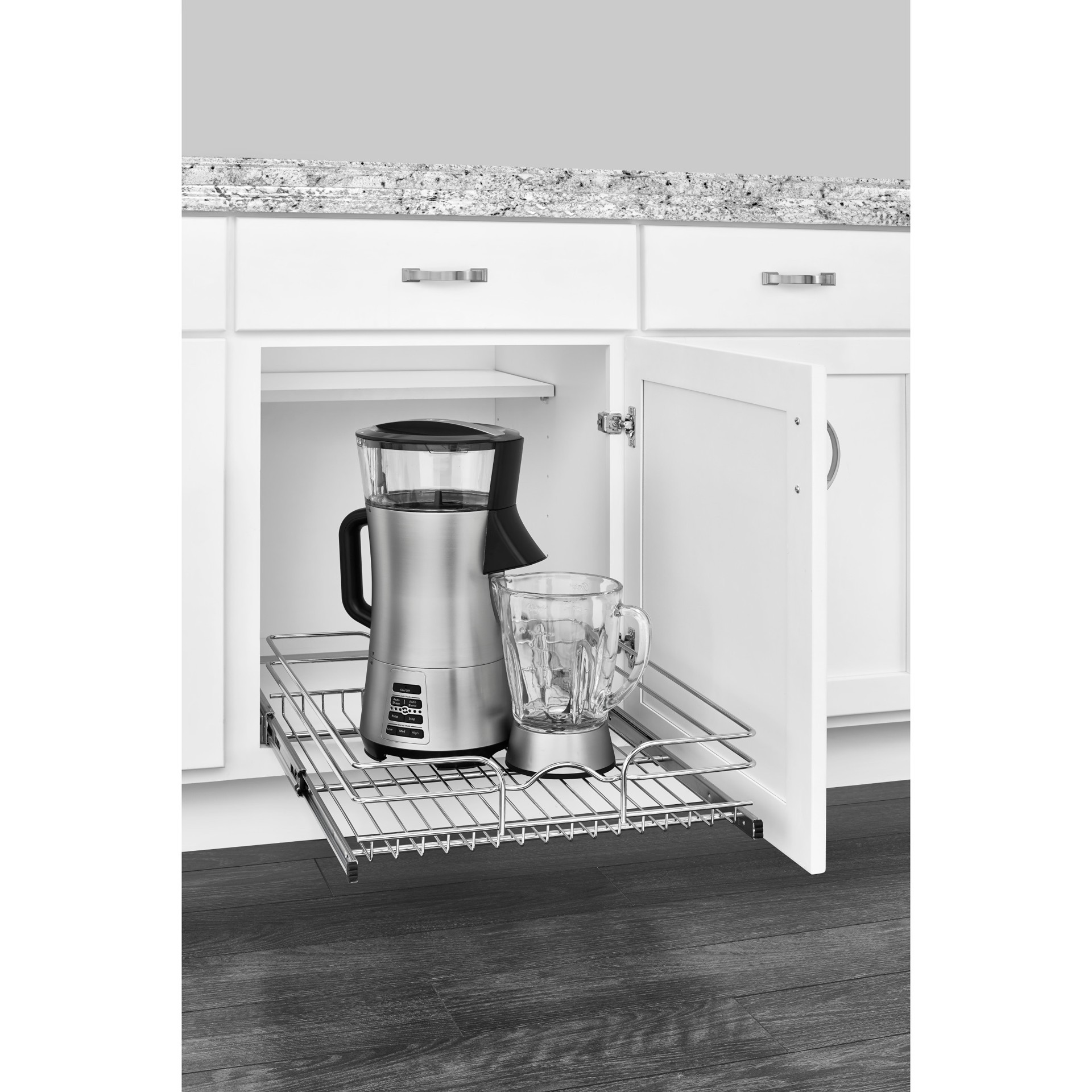 slide 3 of 6, Rev-A-Shelf Single-Tier Pull-Out Baskets 17.5-in W x 6-in H x 22-in D 1 -Tier Cabinet-mount Chrome Metal Soft Close Pull-out Sliding basket kit, 1 ct