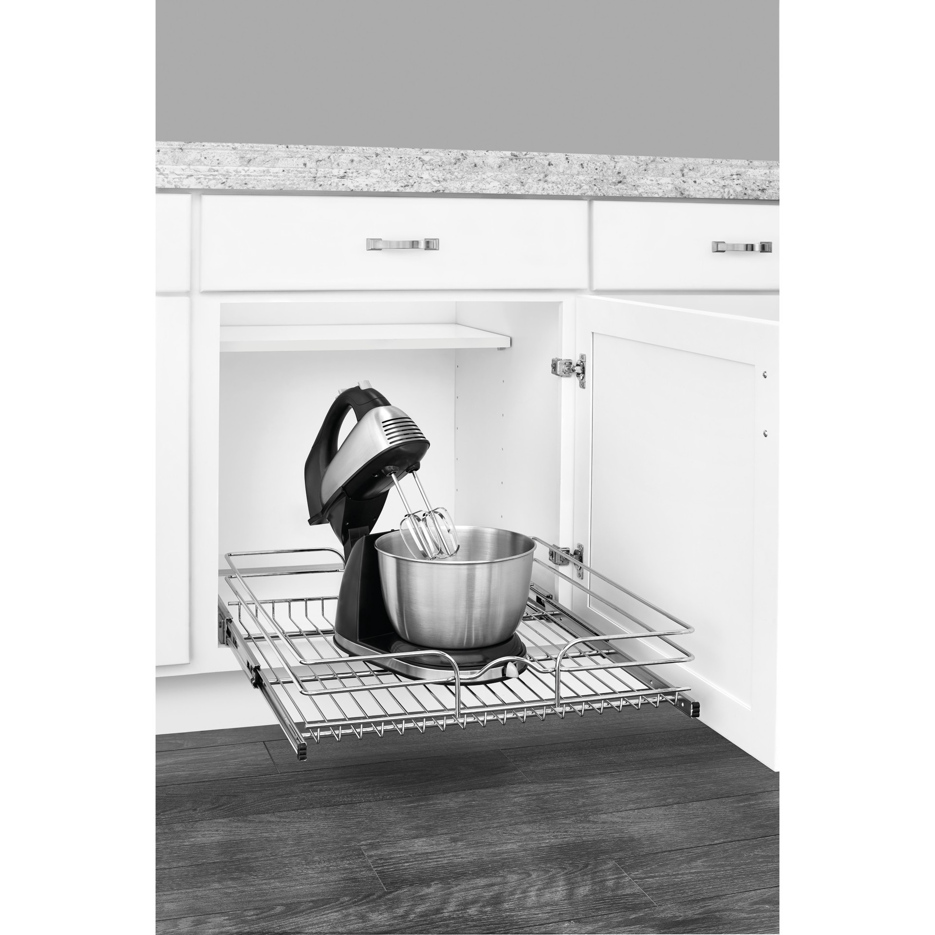 slide 2 of 6, Rev-A-Shelf Single-Tier Pull-Out Baskets 20.5-in W x 6-in H x 22-in D 1 -Tier Cabinet-mount Chrome Metal Soft Close Pull-out Sliding basket kit, 1 ct