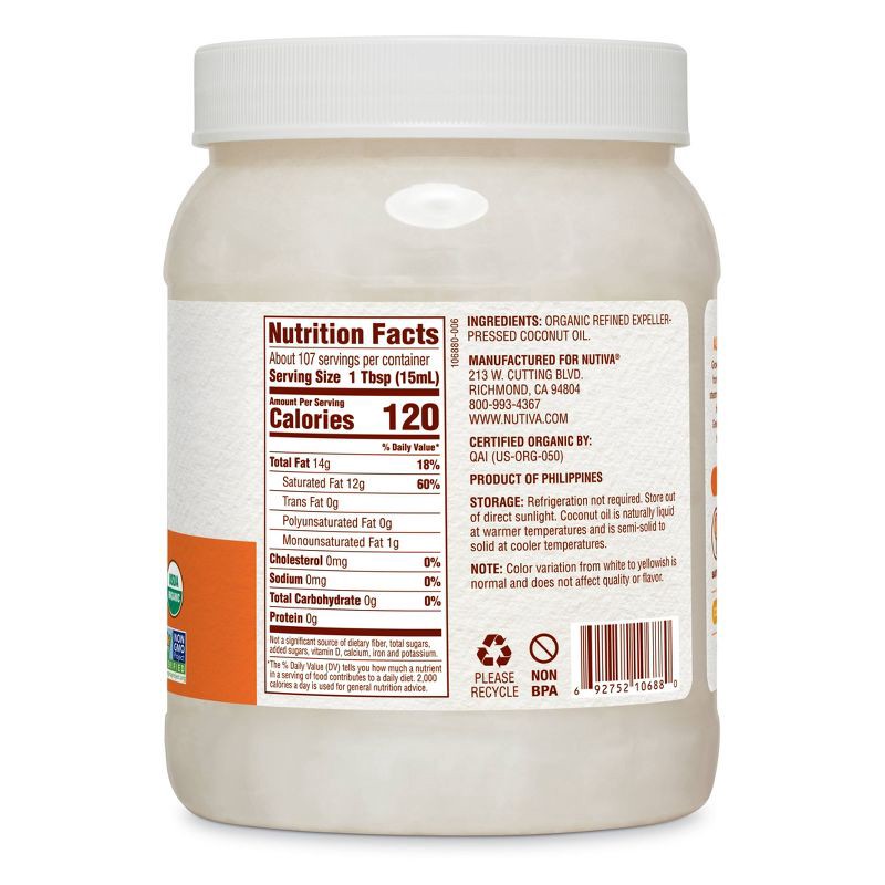 slide 3 of 3, Nutiva Refined Organic Coconut Oil - 54oz, 54 oz