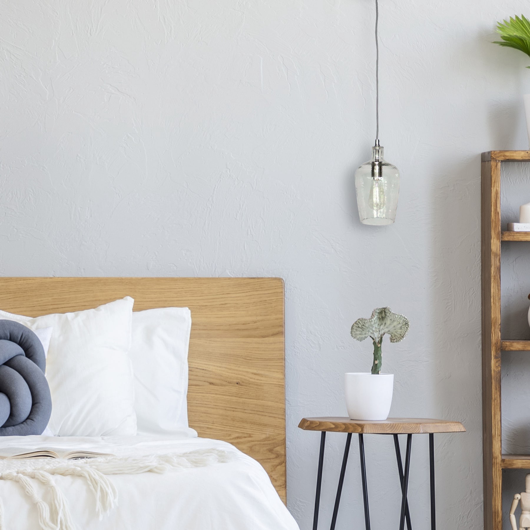 slide 2 of 6, allen + roth 1 -Light Brushed nickel Transitional Clear glass Bell Mini Hanging Pendant light, 1 ct