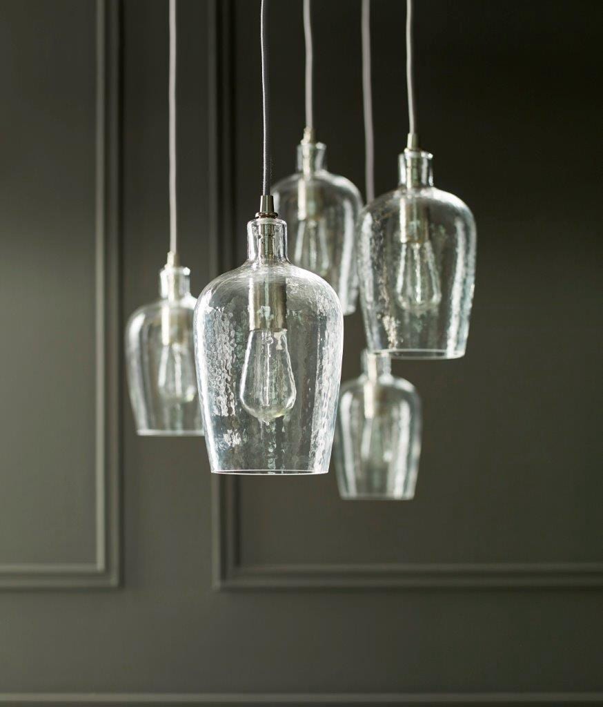 slide 4 of 6, allen + roth 1 -Light Brushed nickel Transitional Clear glass Bell Mini Hanging Pendant light, 1 ct