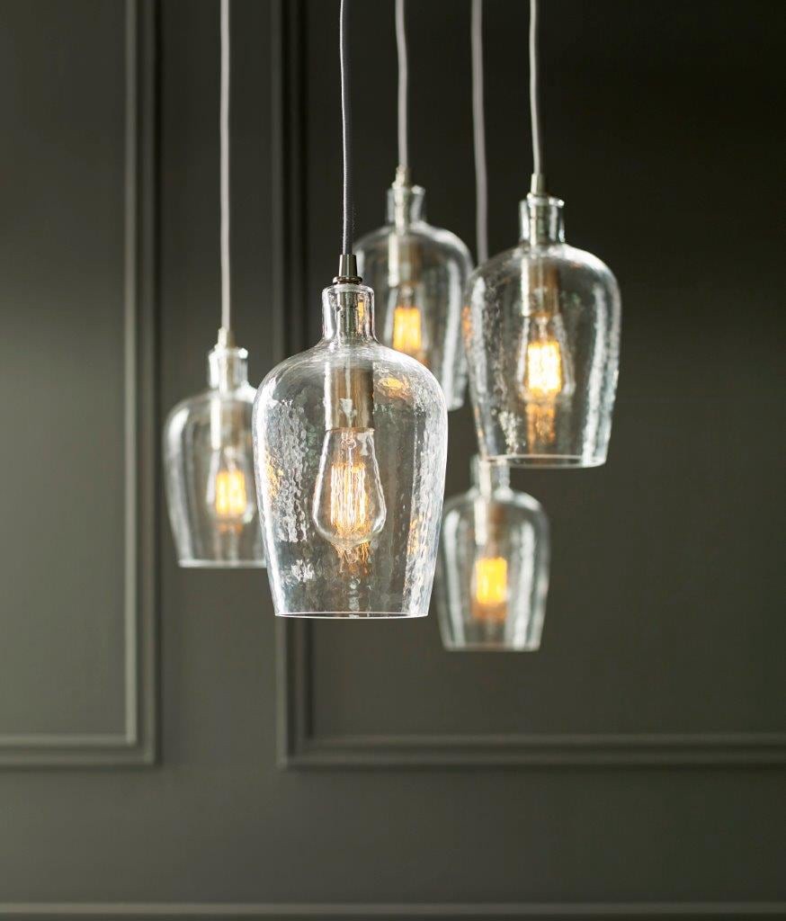 slide 5 of 6, allen + roth 1 -Light Brushed nickel Transitional Clear glass Bell Mini Hanging Pendant light, 1 ct