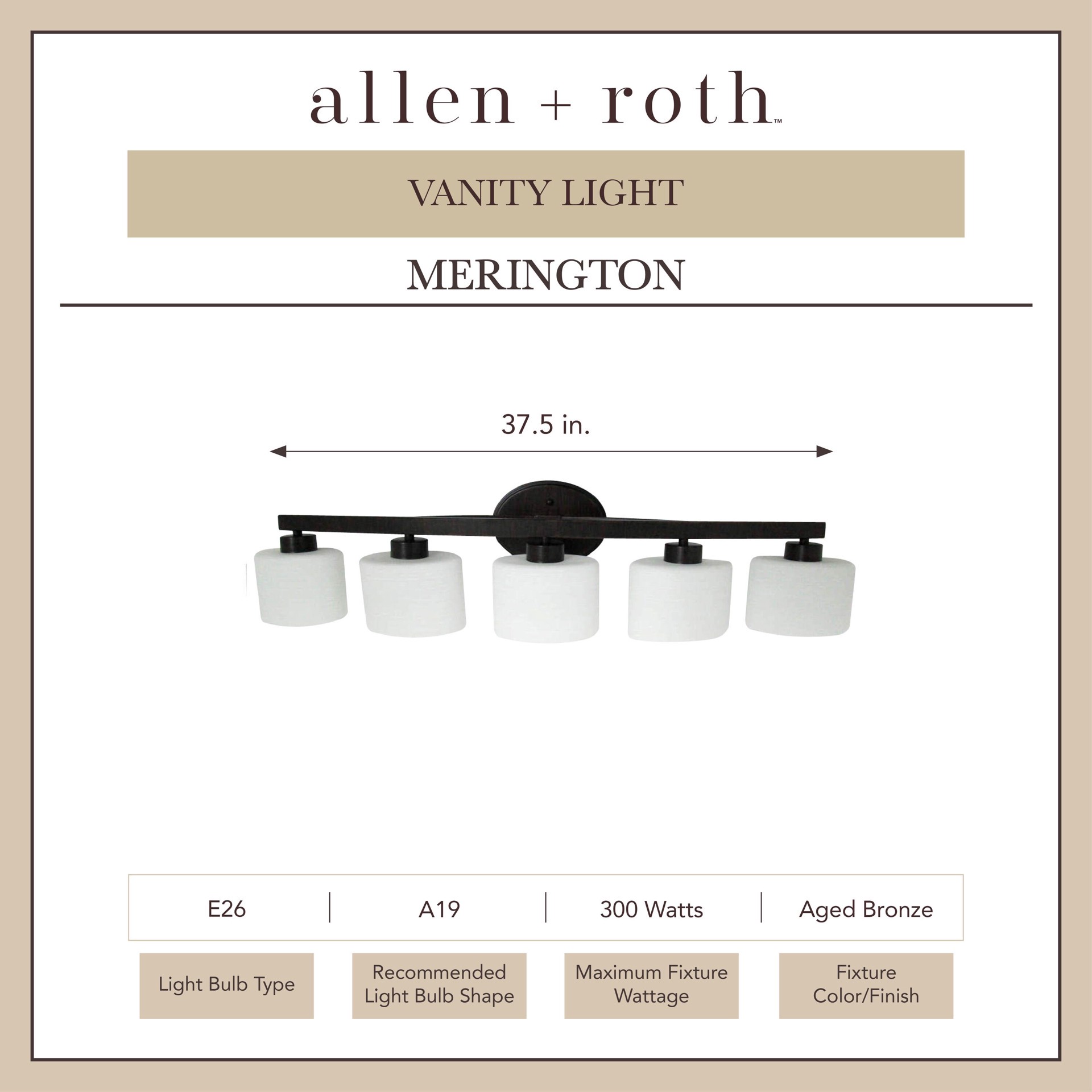 slide 4 of 6, allen + roth Merington 37.5-in 5 -Light Antique Bronze Transitional Vanity light, 1 ct