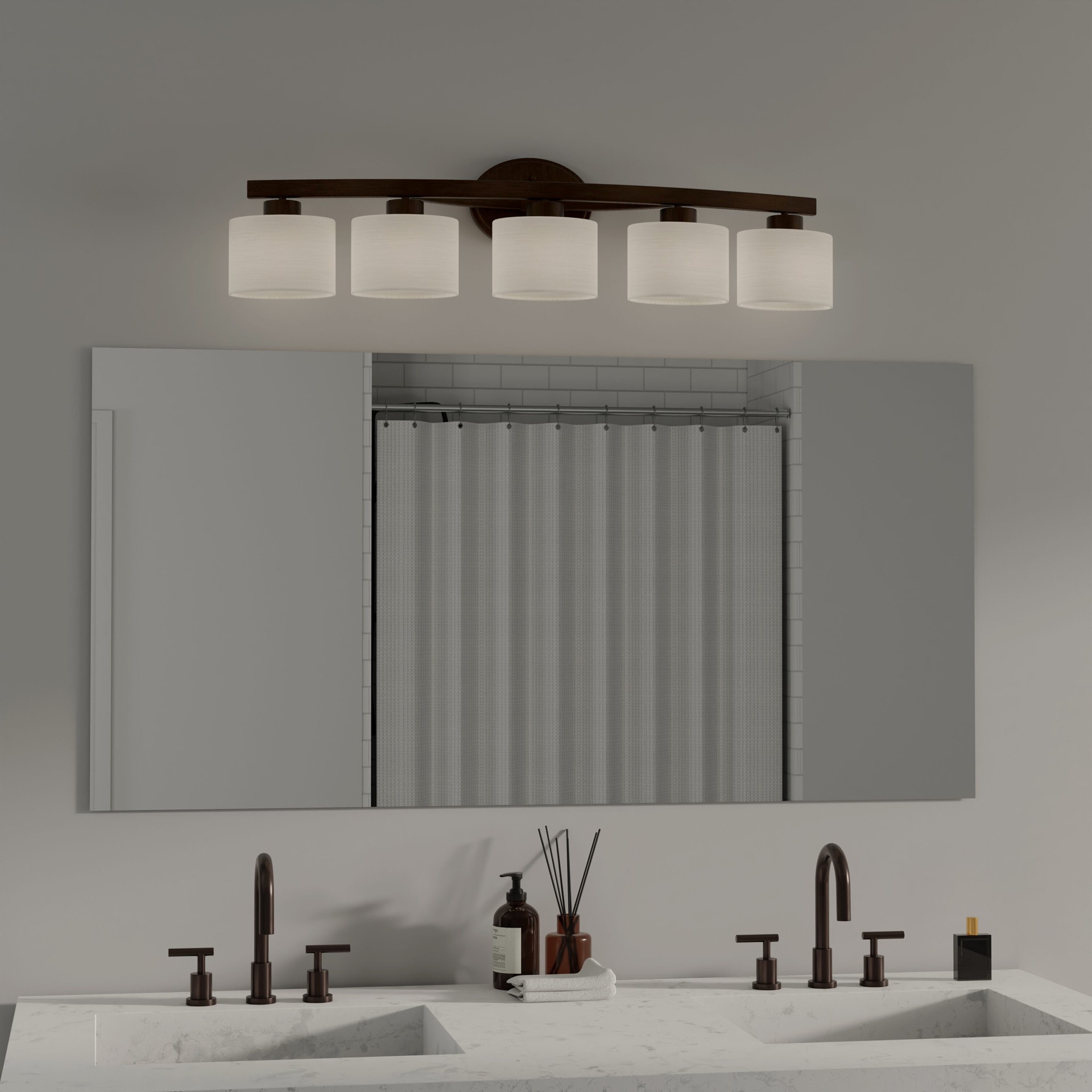 slide 6 of 6, allen + roth Merington 37.5-in 5 -Light Antique Bronze Transitional Vanity light, 1 ct