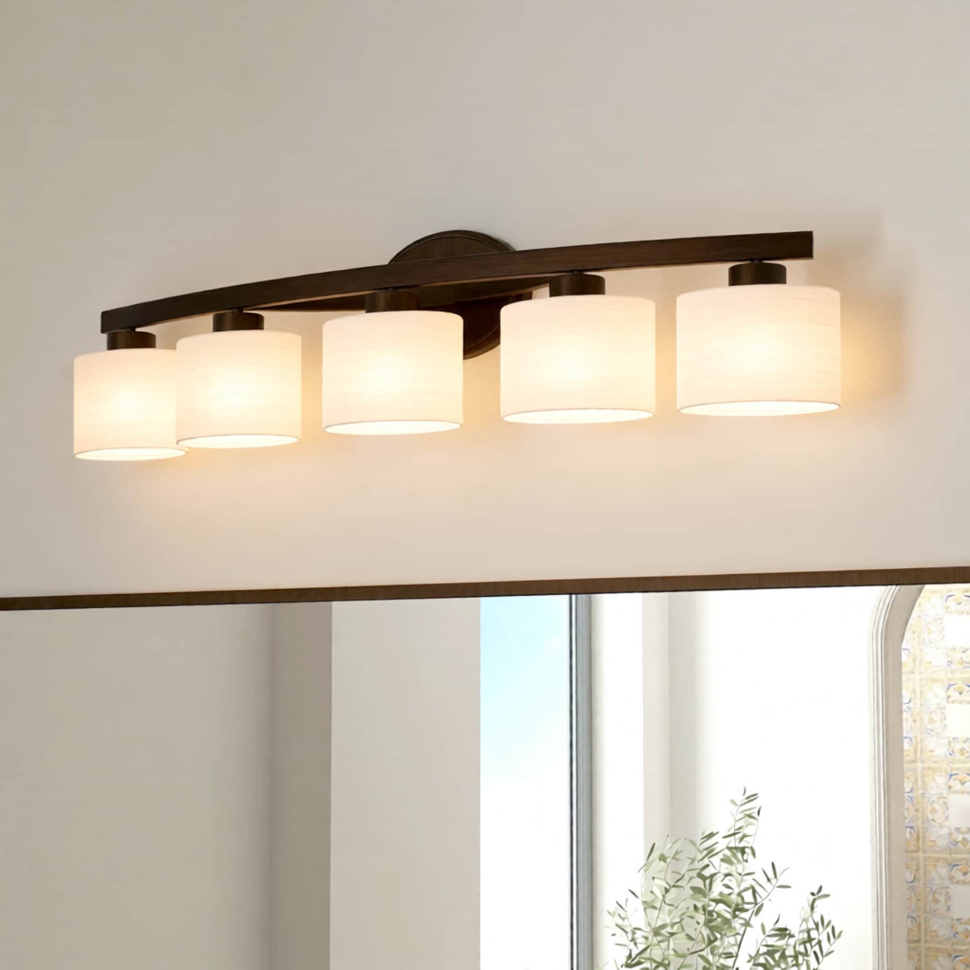 slide 1 of 6, allen + roth Merington 37.5-in 5 -Light Antique Bronze Transitional Vanity light, 1 ct