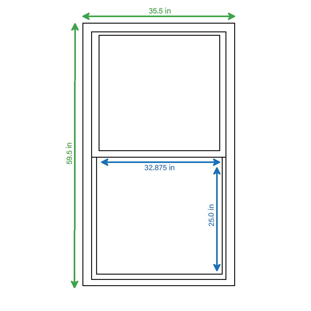 slide 2 of 6, RELIABILT 105 Series 35-1/2-in x 59-1/2-in White Exterior Vinyl New construction Single Hung Window Low-E argon Double Pane Glass (Half Screen Included), 1 ct