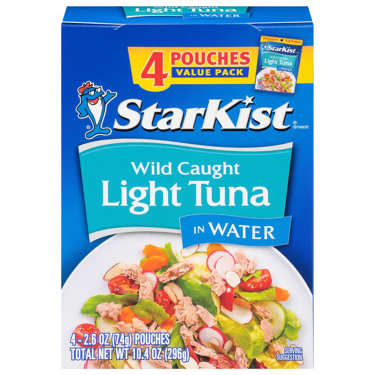 slide 1 of 9, StarKist Wild Caught Light Tuna in Water Value Pack 4 - 2.6 oz Pouches, 4 ct