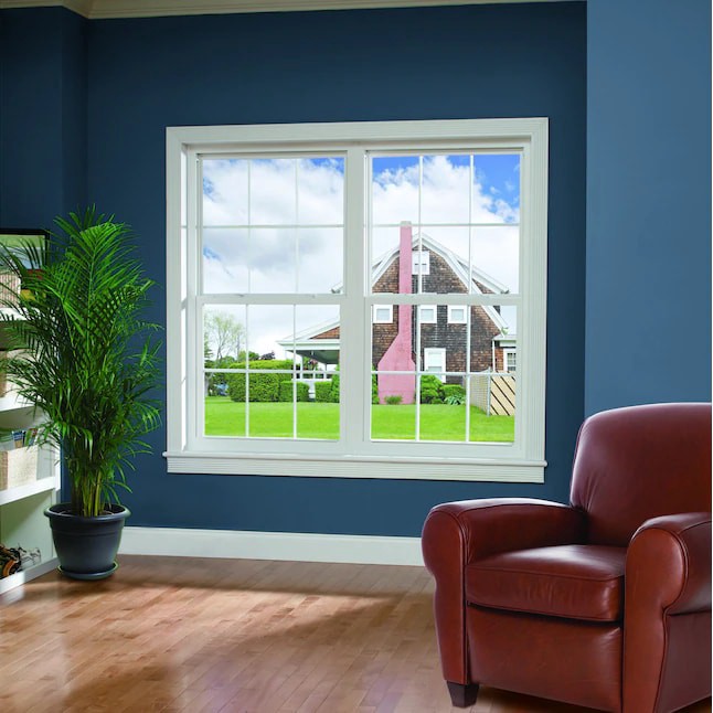 slide 6 of 6, RELIABILT 150 Series 35-1/2-in x 53-1/2-in White Exterior Vinyl New construction Single Hung Window Low-E Double Pane Glass (Half Screen Included), 1 ct