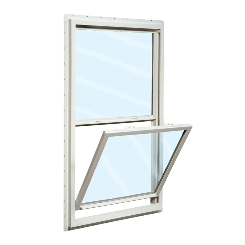 slide 1 of 6, RELIABILT 150 Series 35-1/2-in x 53-1/2-in White Exterior Vinyl New construction Single Hung Window Low-E Double Pane Glass (Half Screen Included), 1 ct