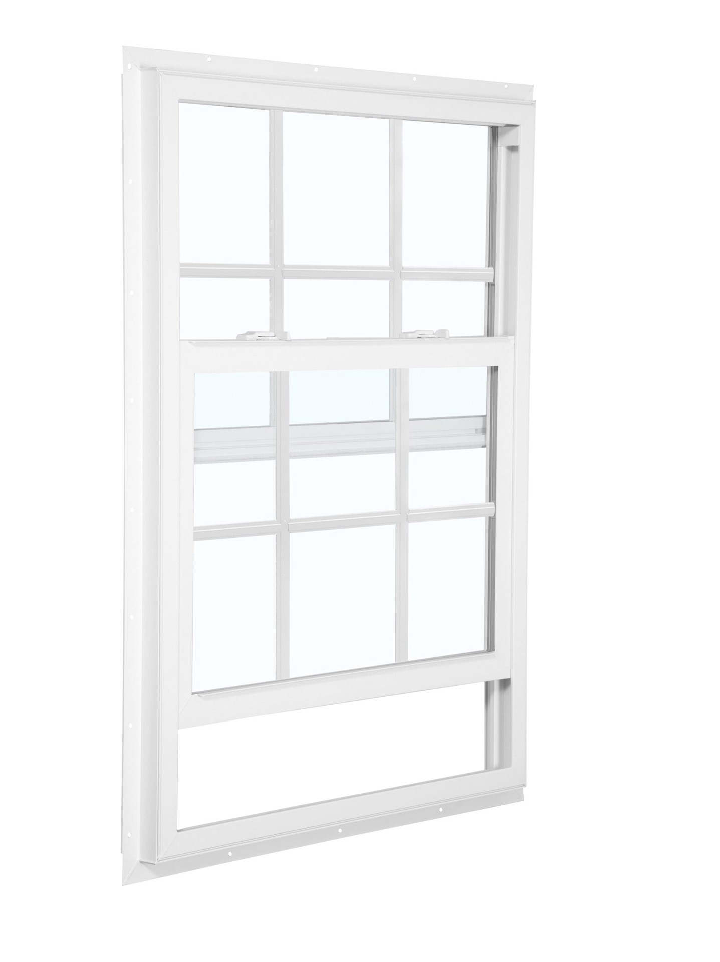 slide 1 of 6, RELIABILT 105 Series 31-1/2-in x 35-1/2-in White Exterior Vinyl New Construction Single Hung Window Low-E argon Double Pane Glass with Grids, (Half Screen Included), 1 ct