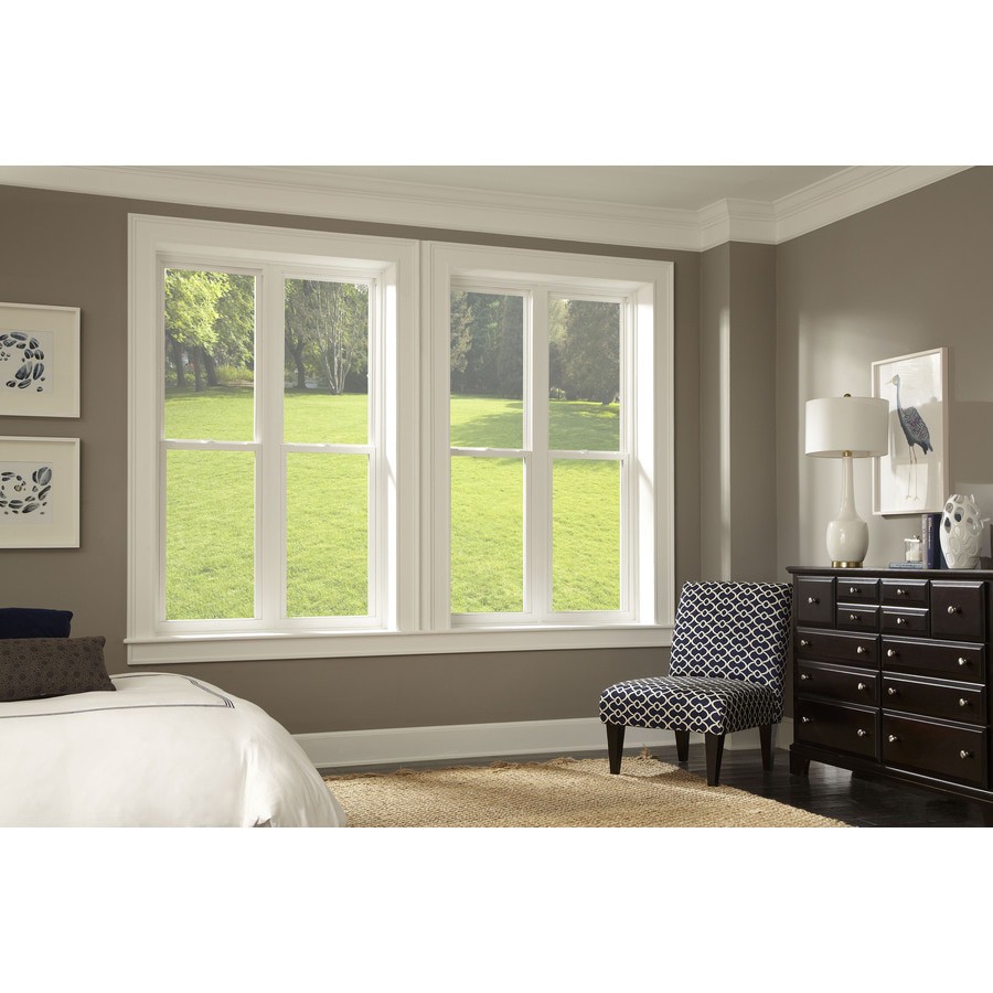 slide 6 of 6, RELIABILT 105 Series 35-1/2-in x 35-1/2-in White Exterior Vinyl New Construction Single Hung Window Low-E argon Double Pane Glass (Half Screen Included), 1 ct