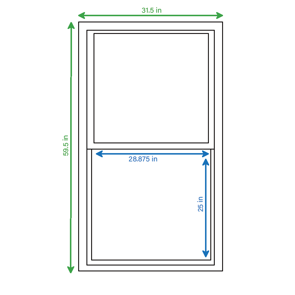 slide 5 of 6, RELIABILT 105 Series 31-1/2-in x 59-1/2-in White Exterior Vinyl New Construction Single Hung Window Low-E argon Double Pane Glass (Half Screen Included), 1 ct