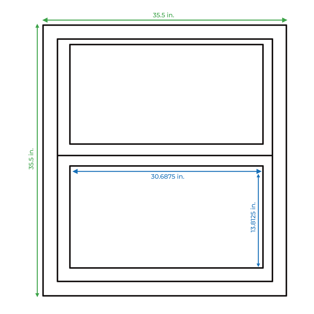 slide 4 of 6, RELIABILT 150 Series 35-1/2-in x 35-1/2-in White Exterior Vinyl New Construction Single Hung Window Low-E Double Pane Glass (Half Screen Included), 1 ct